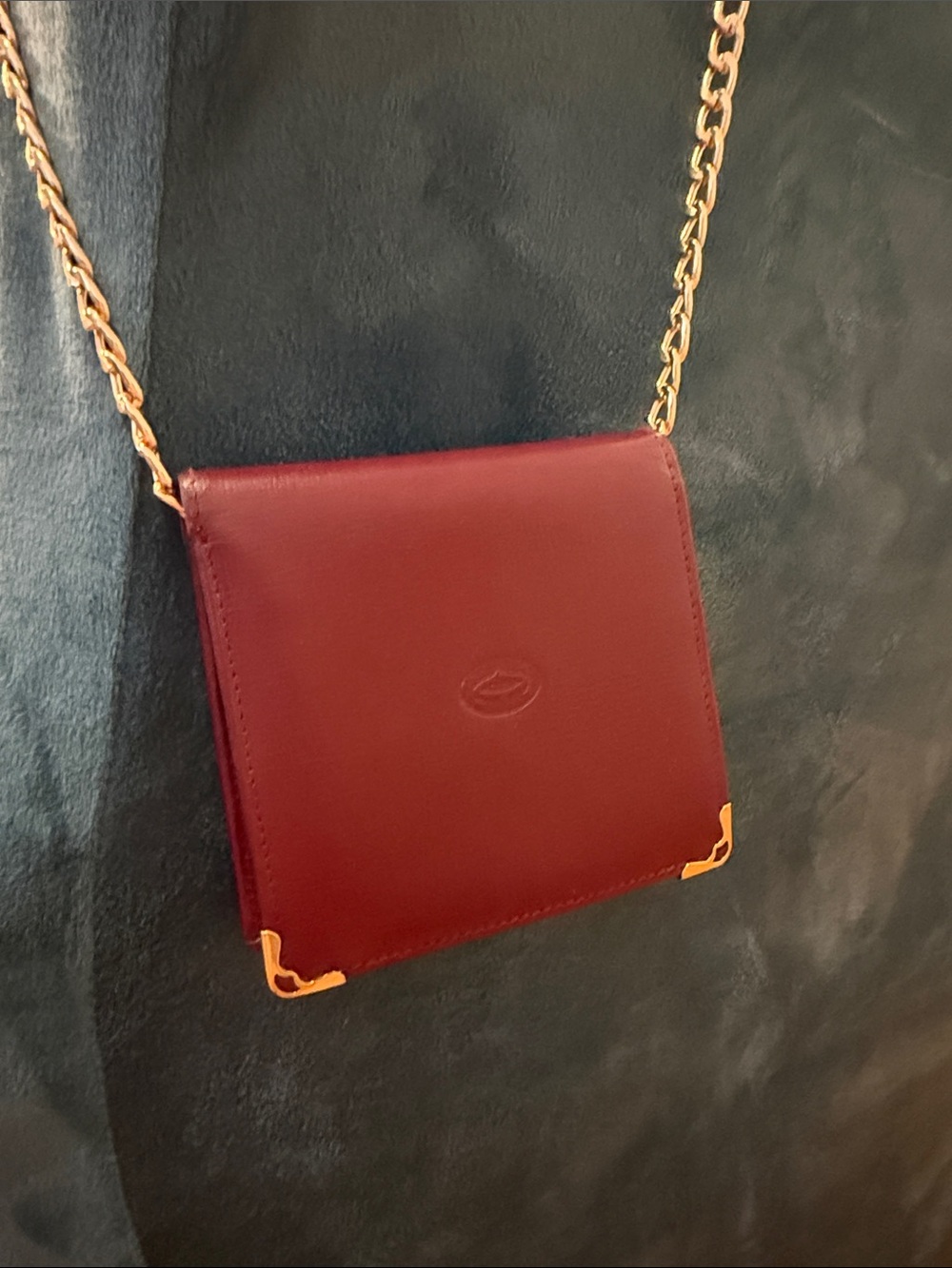 Cartier Burgundy Leather Crossbody with Gold Chain